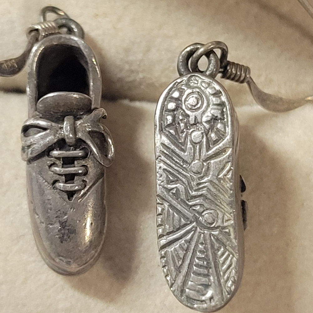 Silver Shoe Charm Earrings - Detailed Vintage 90s Style